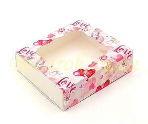 Коробочка с окном цветная 120х120х30мм, Love
