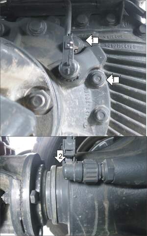 Усиленная защита датчика (2 мм, сталь) для Mercedes Actros шасси 3346 (лесовоз) 2008-2016, 2016-